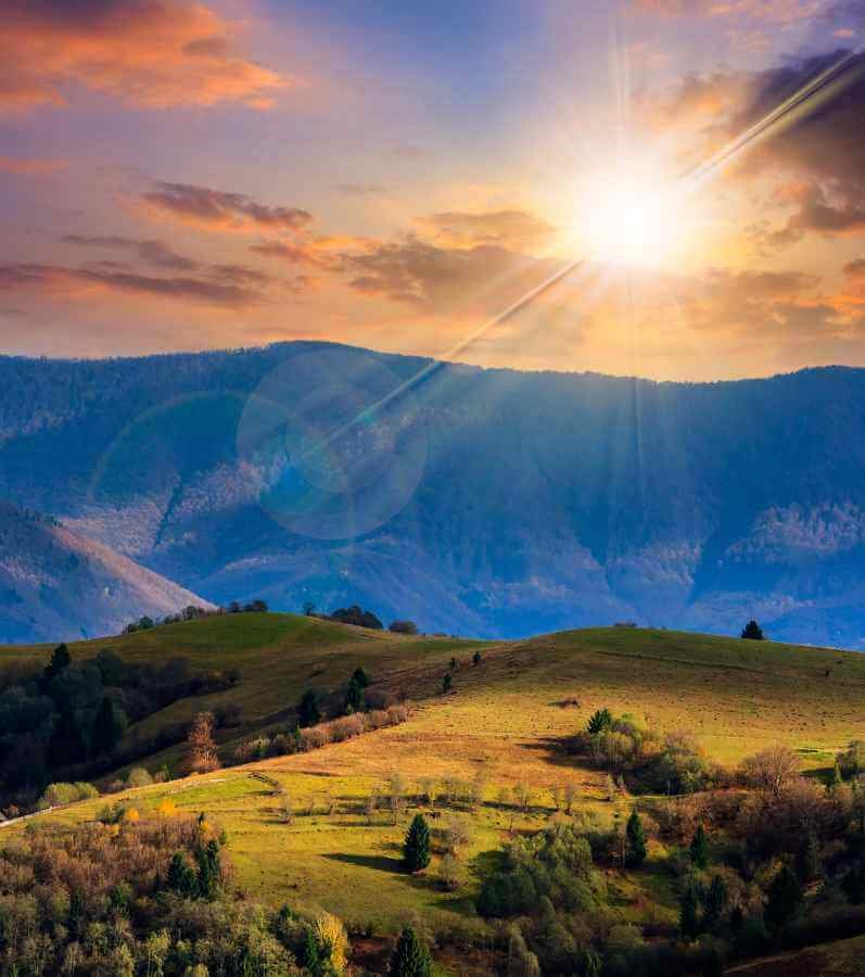 sunrise over mountains peaceful landscape
